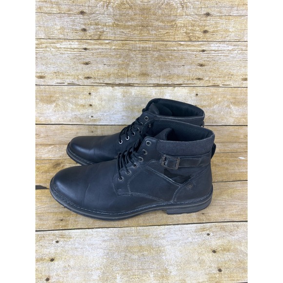 Men's Perry Ellis Black Ankle Boots Size 12 Lace Up Buckle Accent Casual - Picture 4 of 9